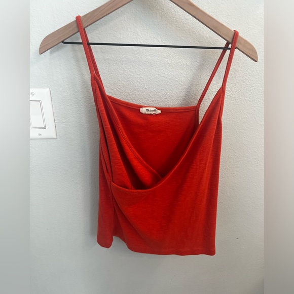MADEWELL WOMEN'S CORAL RED SPAGHETTI STRAP WRAP CAMI TANK TOP - Picture 2 of 6